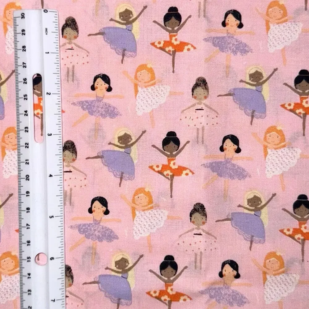 Dancing Ballet Little Ballerinas on Pink Cotton Fabric Print - 1/2 Yard - Tutu